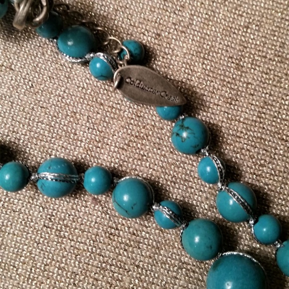 Turquoise Blue Riverstone Brass Beaded Necklace - Picture 5 of 6